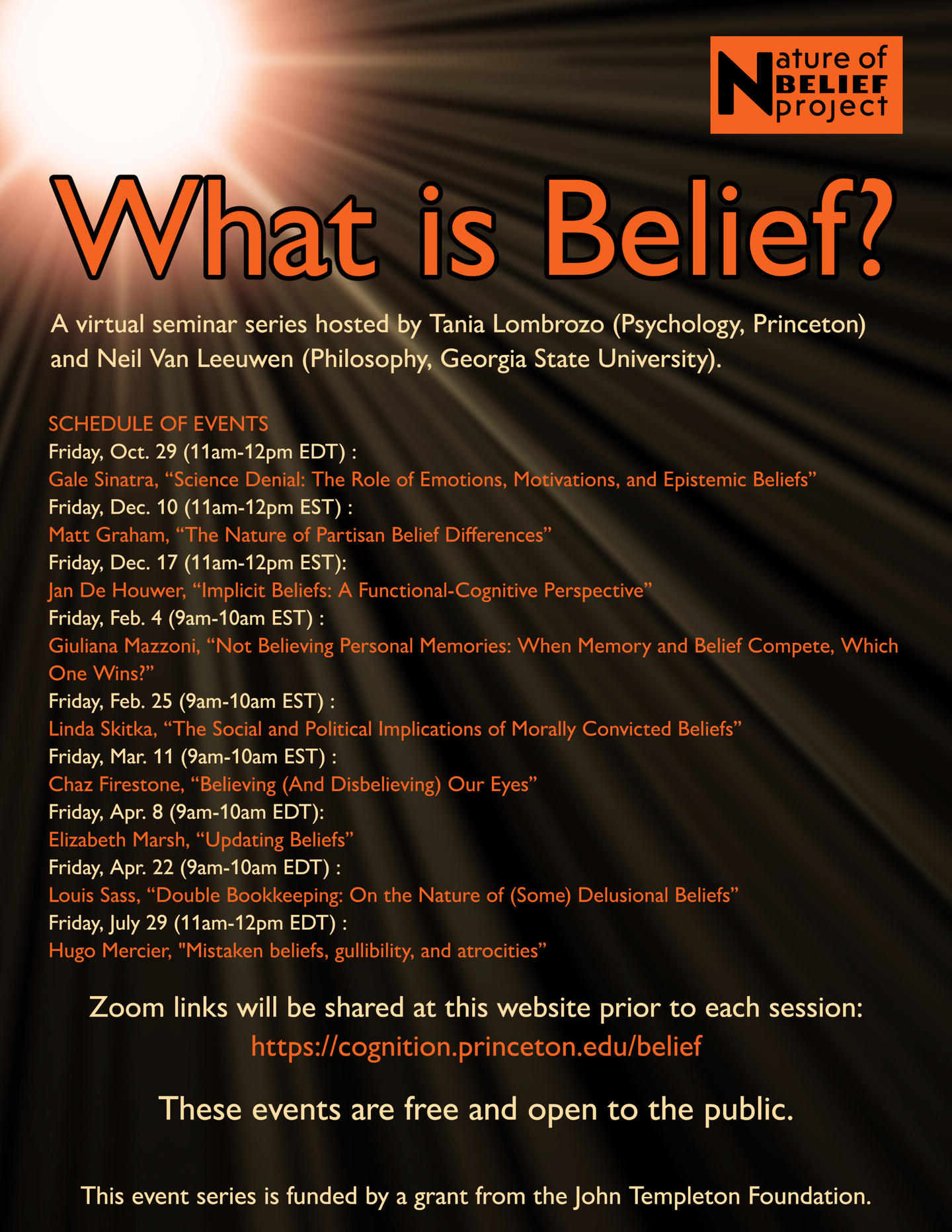 Belief Seminar Schedule